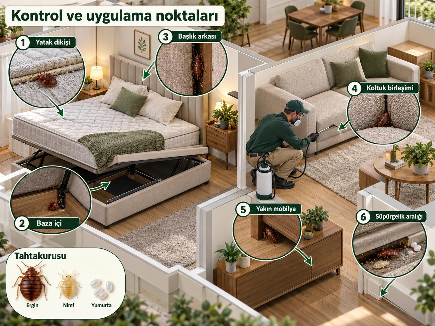 Yatak, baza, başlık, koltuk ve oda çevresindeki saklanma birleşimleri haritası
