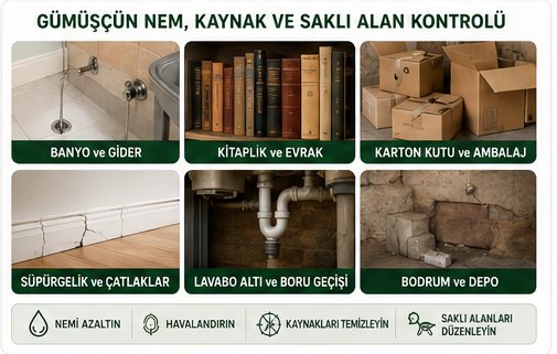 Gümüşçün nem kaynakları banyo kitaplık karton ve süpürgelik kontrolü