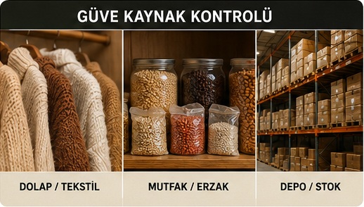 Güve kaynağı dolap raf kuru gıda ve tekstil kontrolü