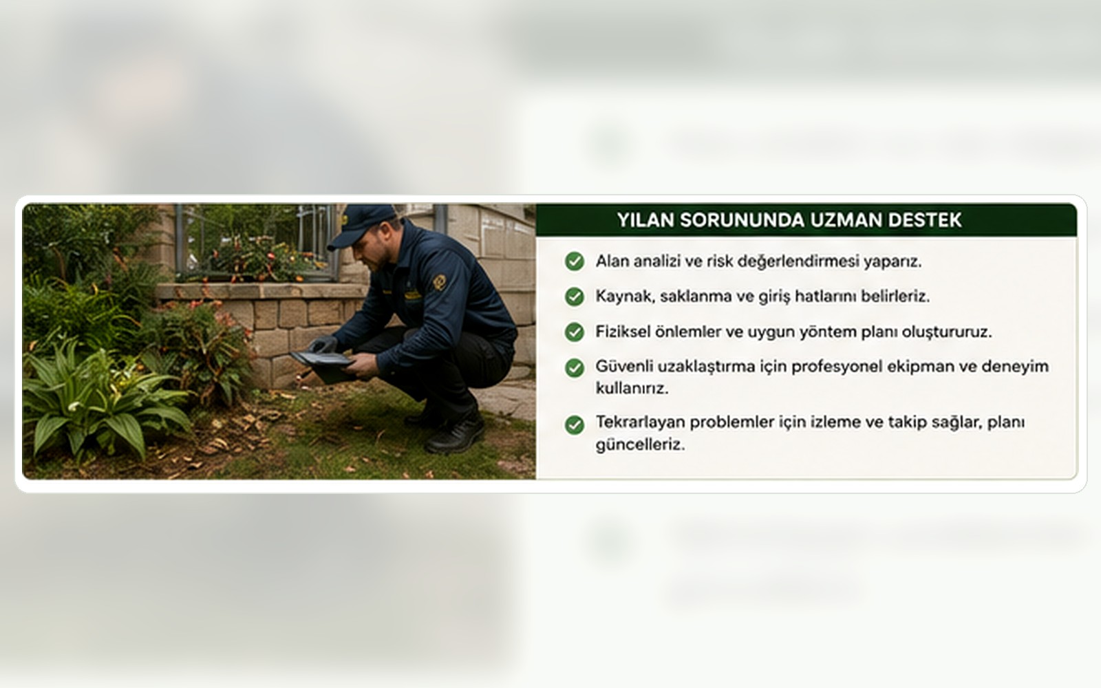 Yılan sorunu için uzman destek, bahçe, bina çevresi ve giriş hattı analizi