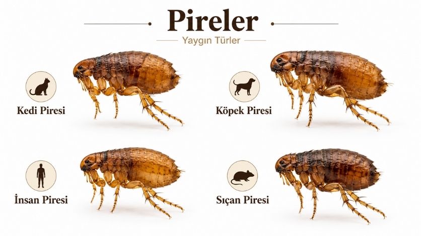 Yaygın pire türleri kolaj görseli