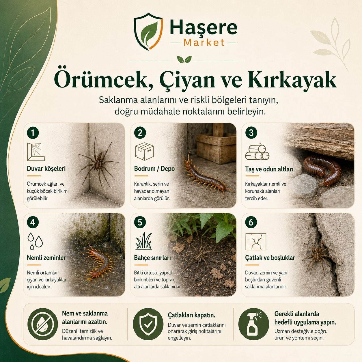 Örümcek çiyan ve kırkayak risk alanları