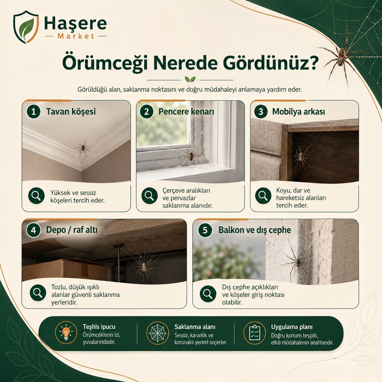 Örümcek nerede görülür ve saklanma alanları