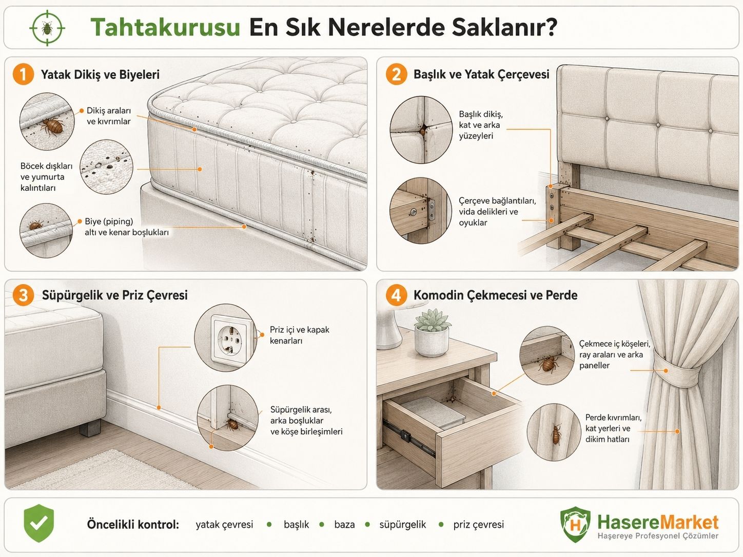 Tahtakurusunun en sık saklandığı alanlar