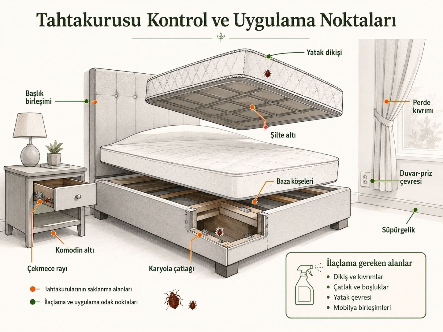 Tahtakurusu kontrol ve ilaç uygulama noktaları öğretim görseli