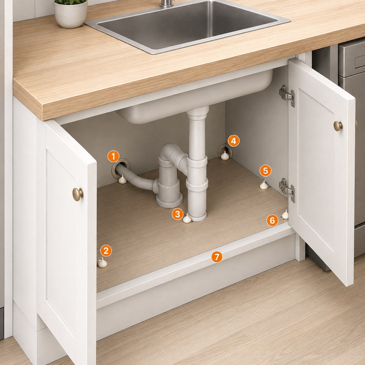 Lavabo altı boru girişlerinde jel hamamböceği uygulama noktaları