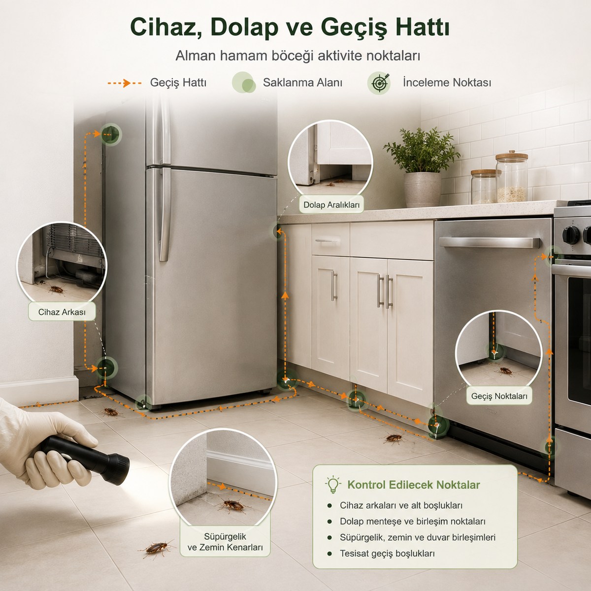 Kalorifer böceğinin cihaz dolap ve geçiş hatlarının kontrolü