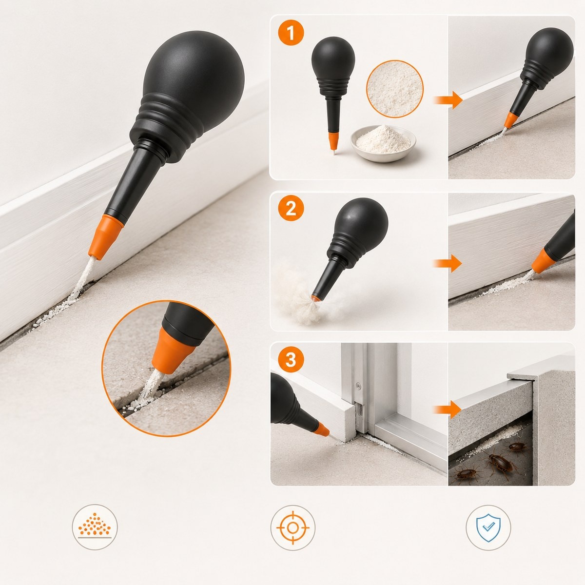 Duster ile kontrollü kuru toz hamamböceği ilacı uygulaması
