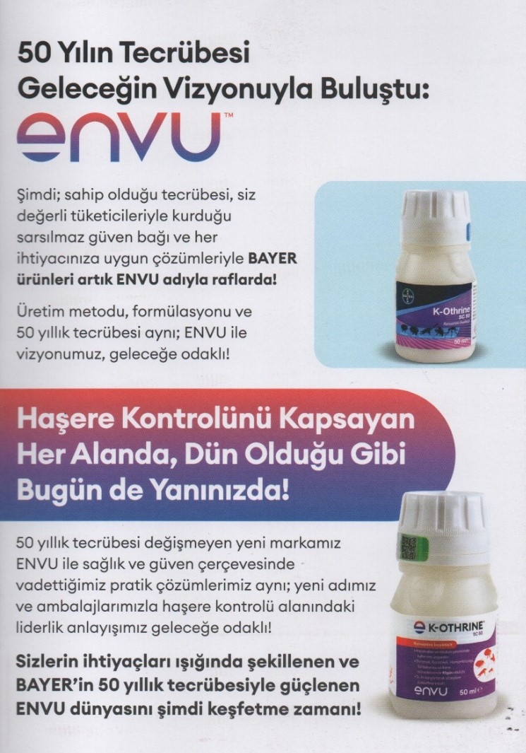 Bayer ürünlerinin Envu adıyla sunulmasını ve 50 yıllık çevre sağlığı deneyimini anlatan broşür