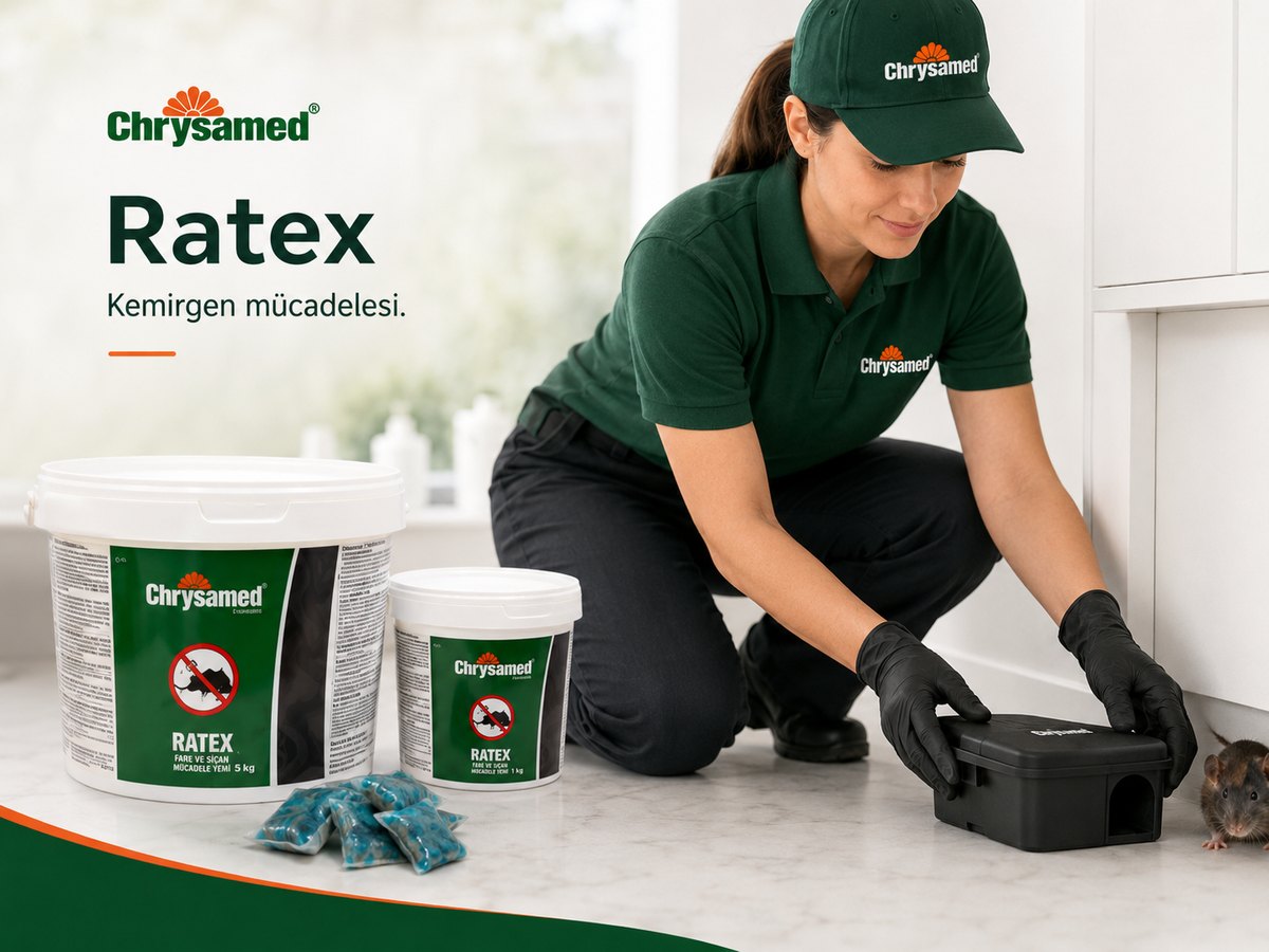 Chrysamed Ratex pasta ve mum blok kemirgen yemleri ile güvenli yem istasyonu
