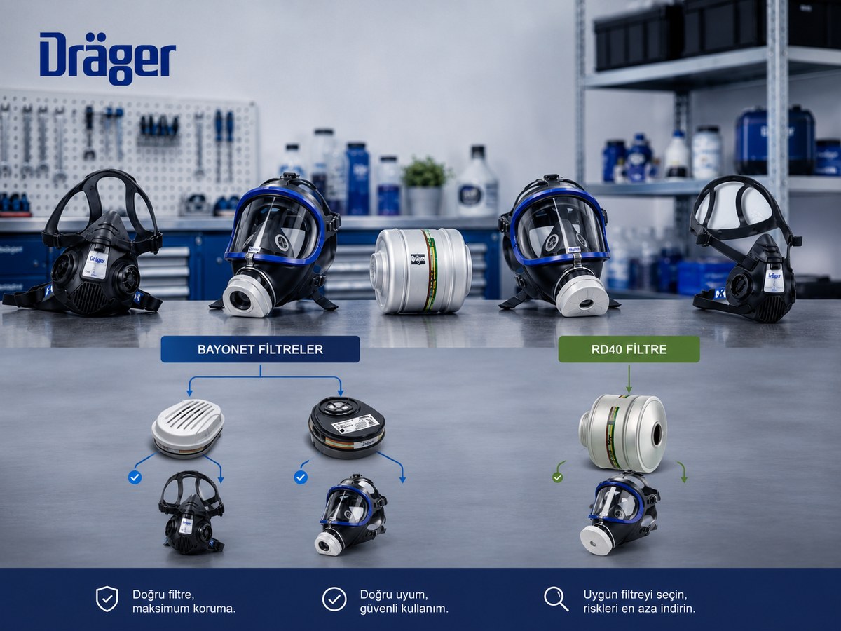 Dräger maske filtre seçimi Bayonet ve Rd40 bağlantı karşılaştırması
