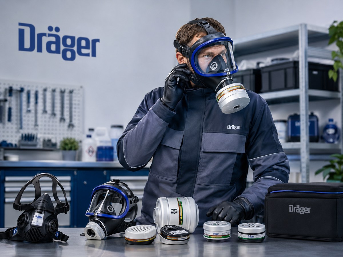 Dräger solunum koruma maskeleri ve profesyonel teknik çalışma ortamı
