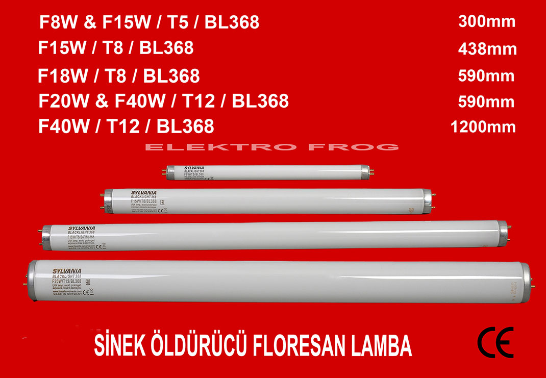 Elektro Frog cihazlarında kullanılan farklı watt ve uzunlukta UV-A sinek tutucu lambaları