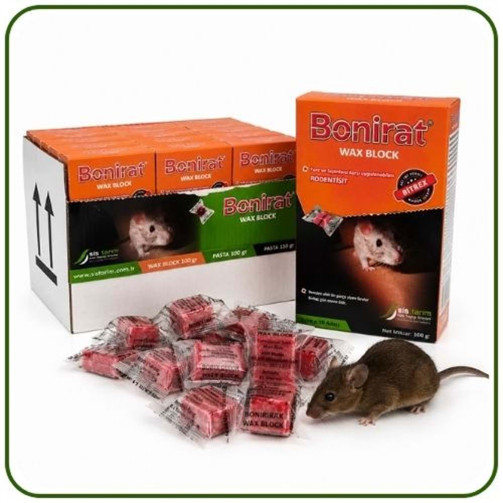 Bonirat Pasta Fare Zehiri Paket | 100 Gr | Bonirat Wax Blok Fare Zehiri Kutu | 100 Gr
