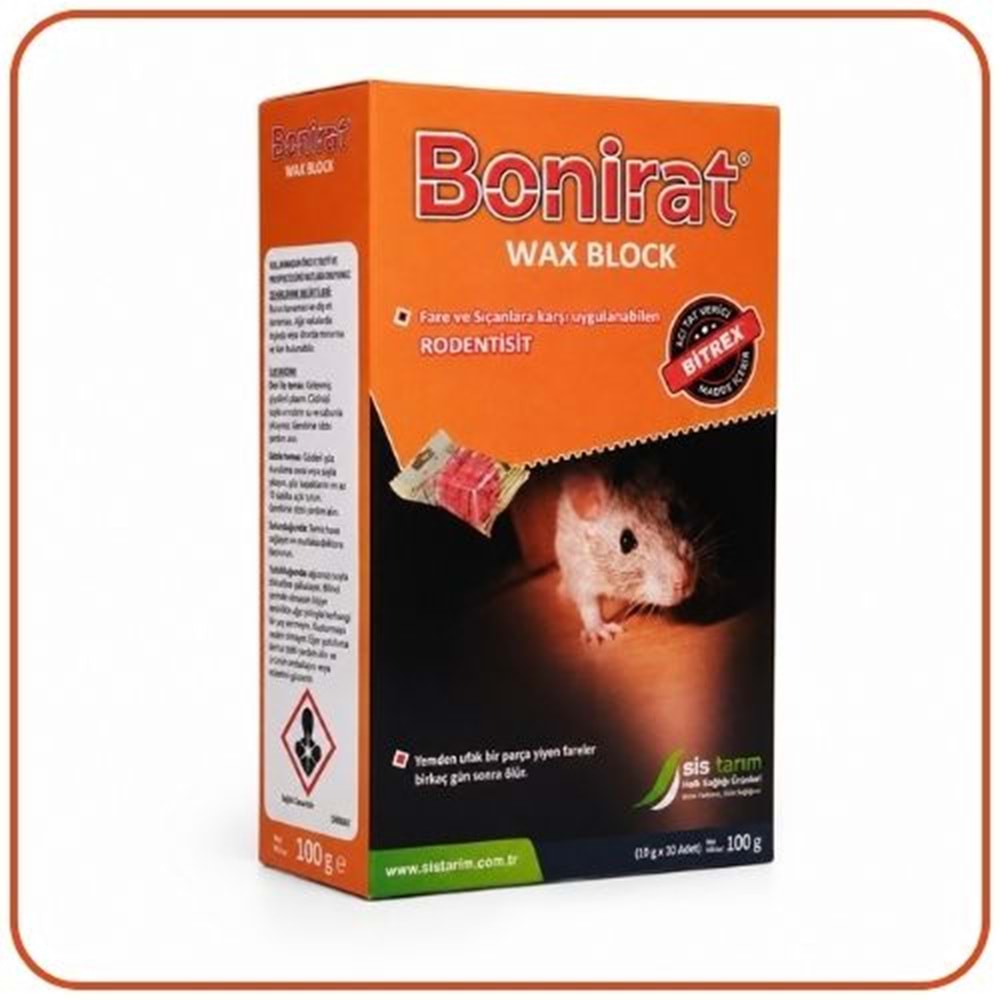 Bonirat Pasta Fare Zehiri Paket | 100 Gr | Bonirat Wax Blok Fare Zehiri Kutu | 100 Gr
