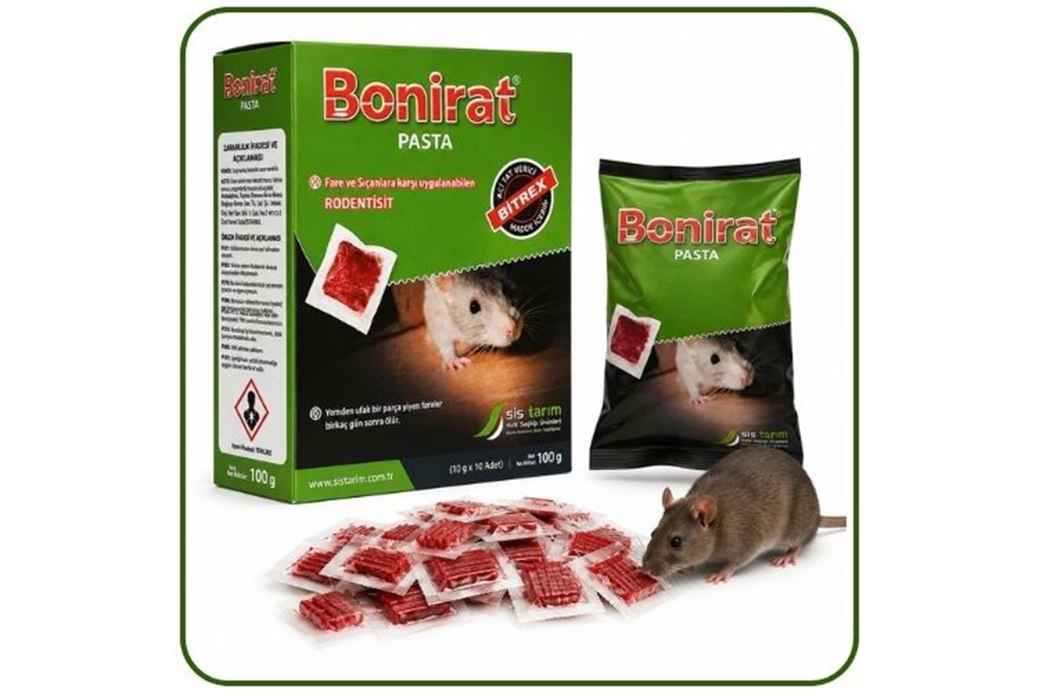 Bonirat Pasta Fare Zehiri Paket | 100 Gr | Bonirat Wax Blok Fare Zehiri Kutu | 100 Gr