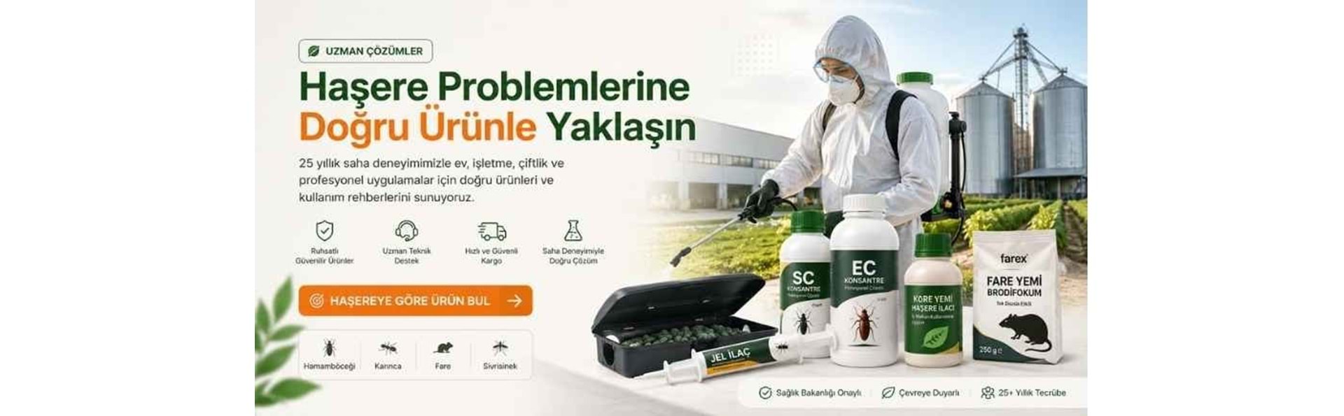 Hamamböceği, karınca, fare, sivrisinek ve diğer haşereler için profesyonel ürünler ve kullanım rehberleri