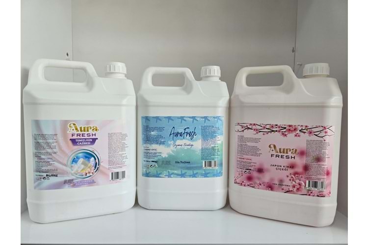 Aura Fresh Bermet Kimya Temizliğin Cazibesi Oda ve Çamaşır Spreyi | 5 Litre+Aura Fresh Bermet Kimya Okyanus Ferahlığı Oda Spreyi | 5 Litre+Aura Fresh Bermet Kimya Japon Kiraz Çiçeği Oda Spreyi | 5 Litre