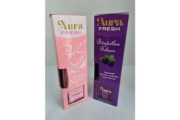 Aura Fresh Bermet Kimya Pudra Bambu Çubuklu Dekoratif Oda Kokusu| 100 Ml+Aura Fresh Bermet Kimya Böğürtlen Bahçesi Bambu Çubuklu Dekoratif Oda Kokusu| 100 Ml