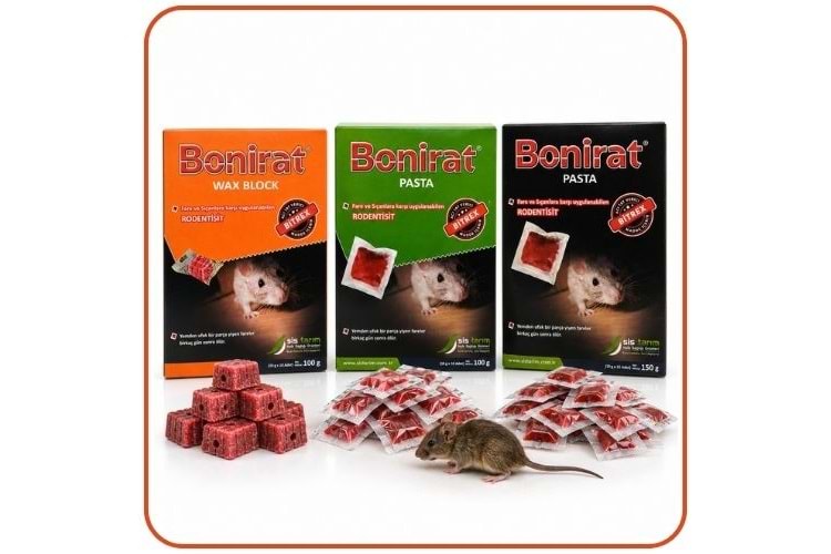 Bonirat Pasta Fare Zehiri Paket | 100 Gr | Bonirat Wax Blok Fare Zehiri Kutu | 100 Gr | Bonirat Pasta Fare Zehiri Kutu |150 Gr