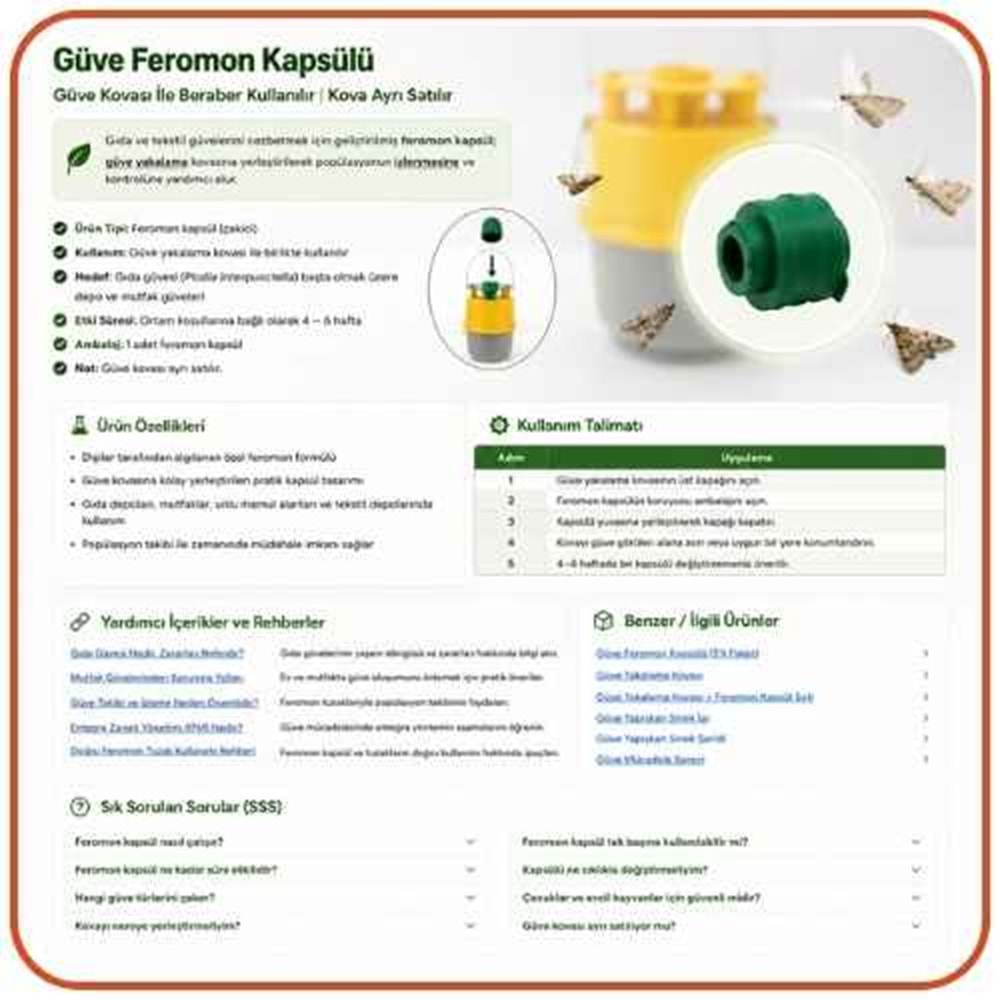 Güve Feromon Kapsülü | Güve Kovası İle Beraber Kullanılır | Kova Ayrı Satılır