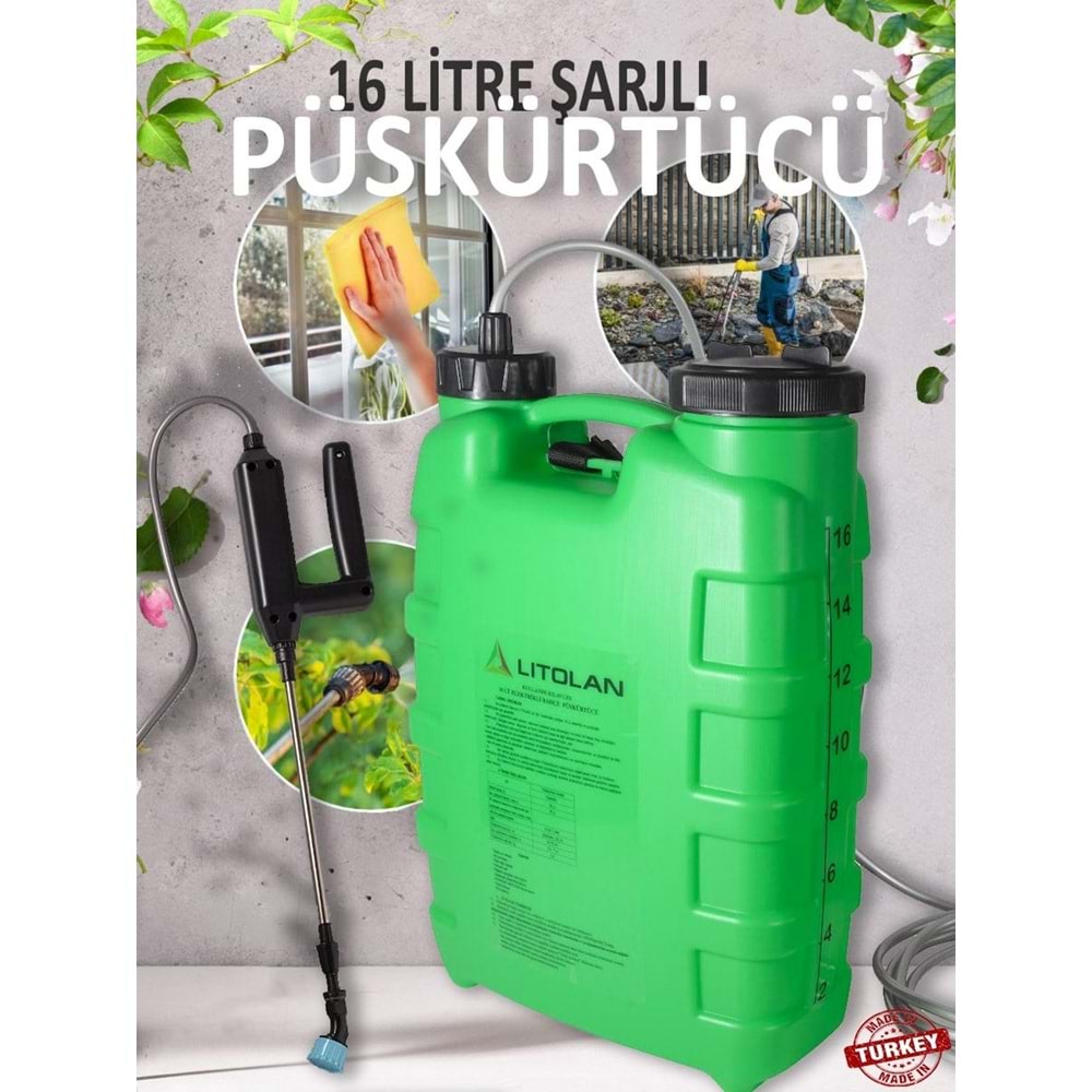 Litolan Akülü-Şarjlı Otomatik Sırt İlaçlama Pompası | 16 Litre